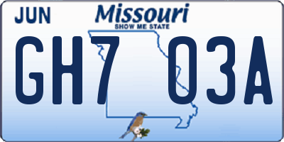 MO license plate GH7O3A