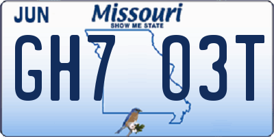 MO license plate GH7O3T