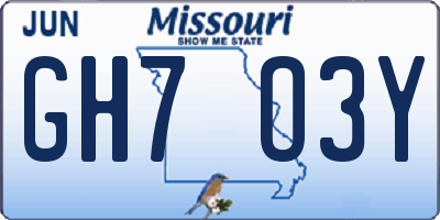 MO license plate GH7O3Y