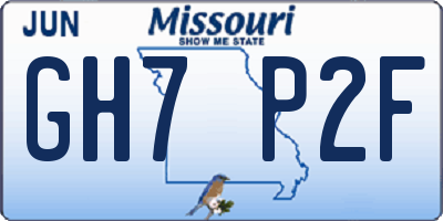 MO license plate GH7P2F