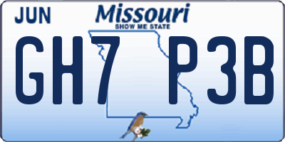 MO license plate GH7P3B