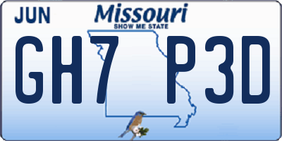 MO license plate GH7P3D