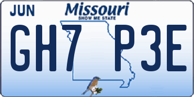 MO license plate GH7P3E