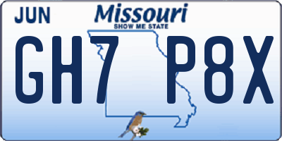 MO license plate GH7P8X