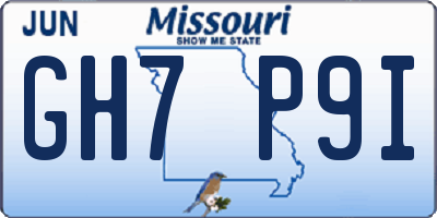MO license plate GH7P9I
