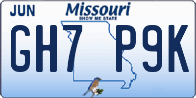 MO license plate GH7P9K