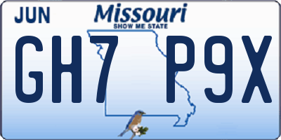 MO license plate GH7P9X