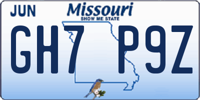 MO license plate GH7P9Z