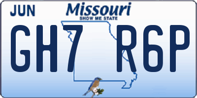 MO license plate GH7R6P