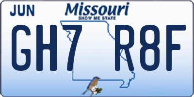 MO license plate GH7R8F