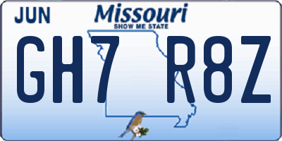 MO license plate GH7R8Z