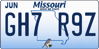 MO license plate GH7R9Z