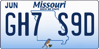 MO license plate GH7S9D