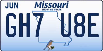 MO license plate GH7U8E
