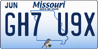 MO license plate GH7U9X