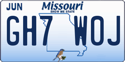 MO license plate GH7W0J