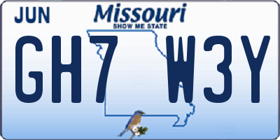 MO license plate GH7W3Y