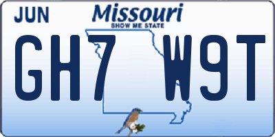 MO license plate GH7W9T