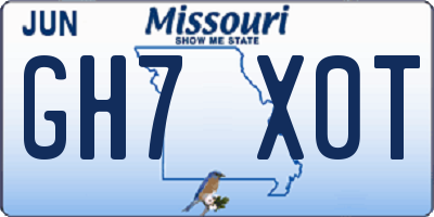 MO license plate GH7X0T
