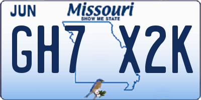 MO license plate GH7X2K