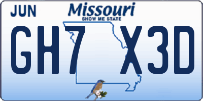 MO license plate GH7X3D