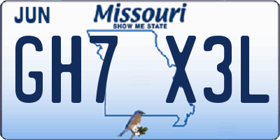 MO license plate GH7X3L