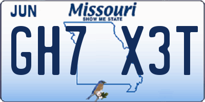 MO license plate GH7X3T