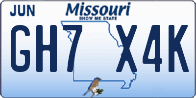 MO license plate GH7X4K
