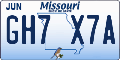 MO license plate GH7X7A