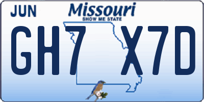 MO license plate GH7X7D