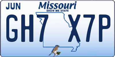 MO license plate GH7X7P