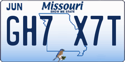 MO license plate GH7X7T