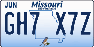 MO license plate GH7X7Z