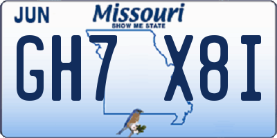 MO license plate GH7X8I