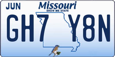 MO license plate GH7Y8N