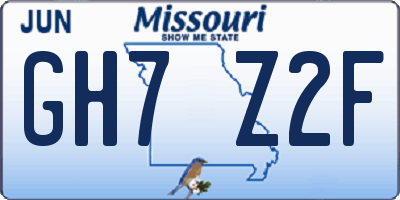 MO license plate GH7Z2F