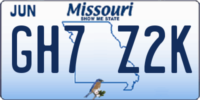 MO license plate GH7Z2K