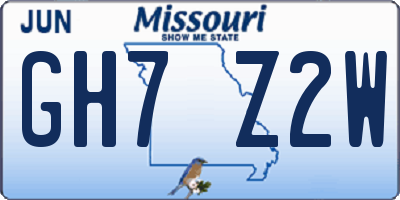 MO license plate GH7Z2W