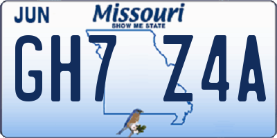 MO license plate GH7Z4A