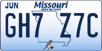 MO license plate GH7Z7C