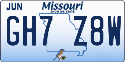 MO license plate GH7Z8W