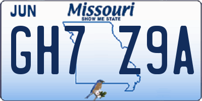 MO license plate GH7Z9A