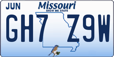 MO license plate GH7Z9W