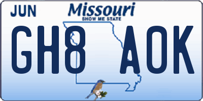 MO license plate GH8A0K