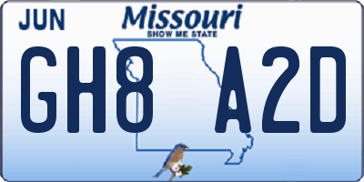 MO license plate GH8A2D