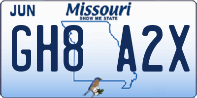 MO license plate GH8A2X