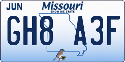 MO license plate GH8A3F