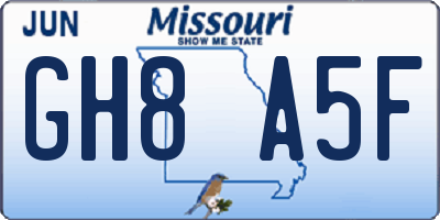 MO license plate GH8A5F
