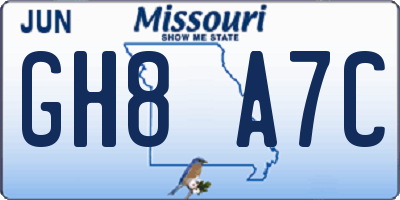 MO license plate GH8A7C