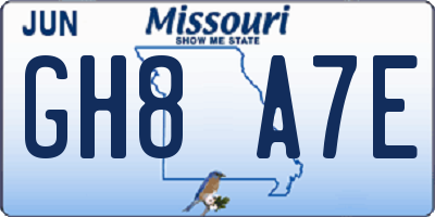 MO license plate GH8A7E